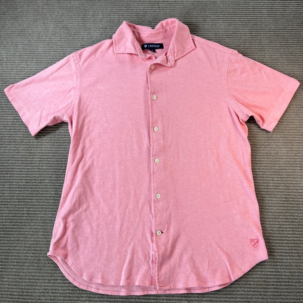 Cremieux Mens Medium Coral Pink Short‎ Sleeve Button Down Cotton Pique Shirt